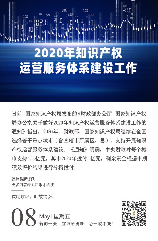 5.8快讯：推动知识产权市场化，重点城市今年拨付亿元。