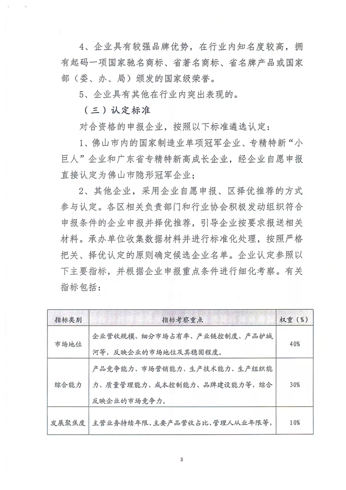 【通知】关于印发2020年佛山市制造业隐形冠军企业认定工作方案的通知